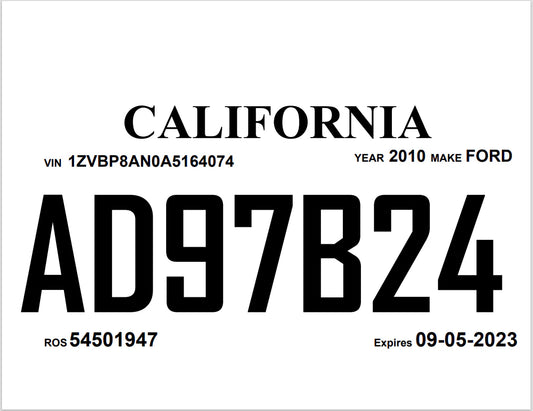 California 30-Day Temporary Tag – Licensed Dealer Issued